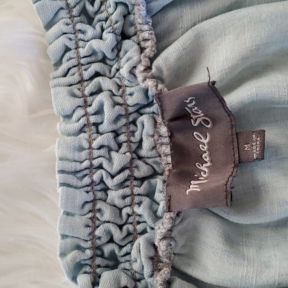 Michael Stars Chambray Blue Raglan Short Sleeve Round Neck Linen Top Size M - Picture 6 of 8